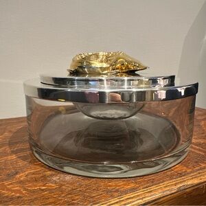 Hauy Pouigo Signed Mid Century Brass And Metal Caviar Bowl HEAVY glass  **RARE